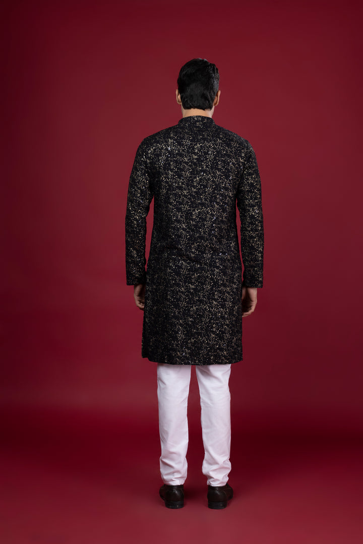 Black Foil Print Kurta Set