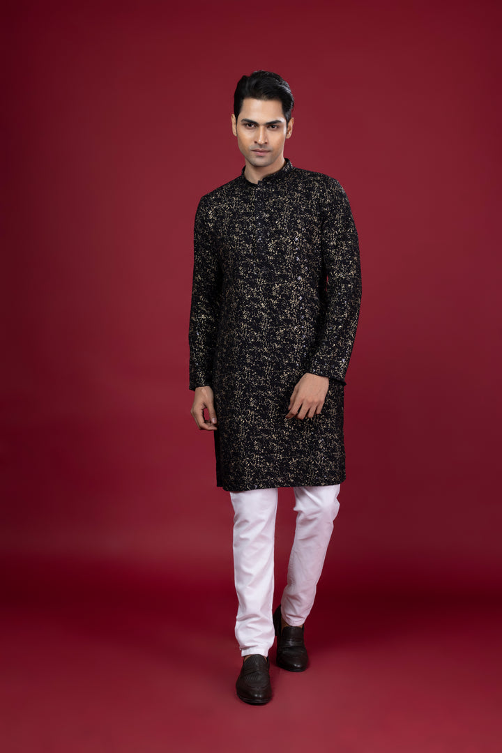 Black Foil Print Kurta Set