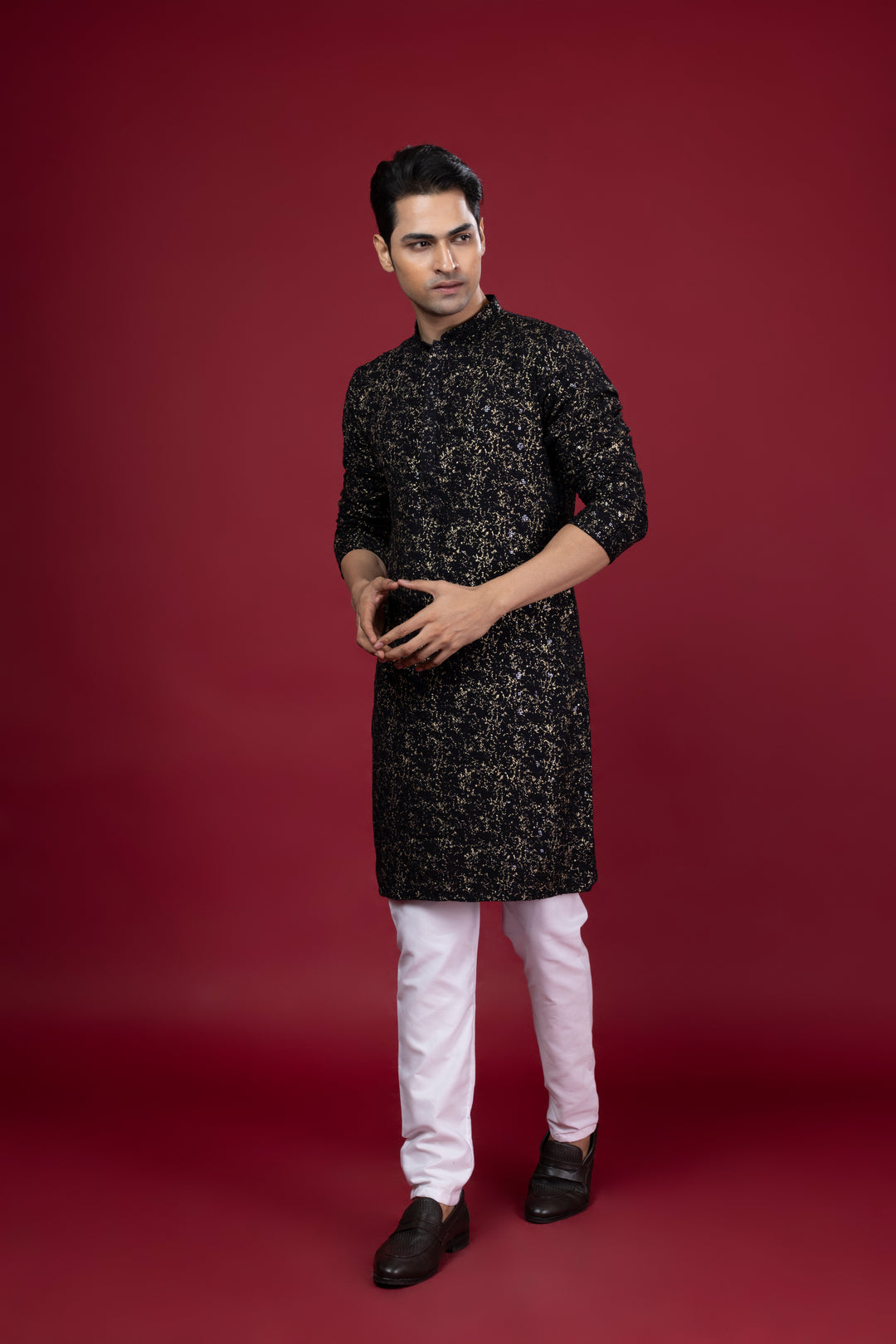 Black Foil Print Kurta Set