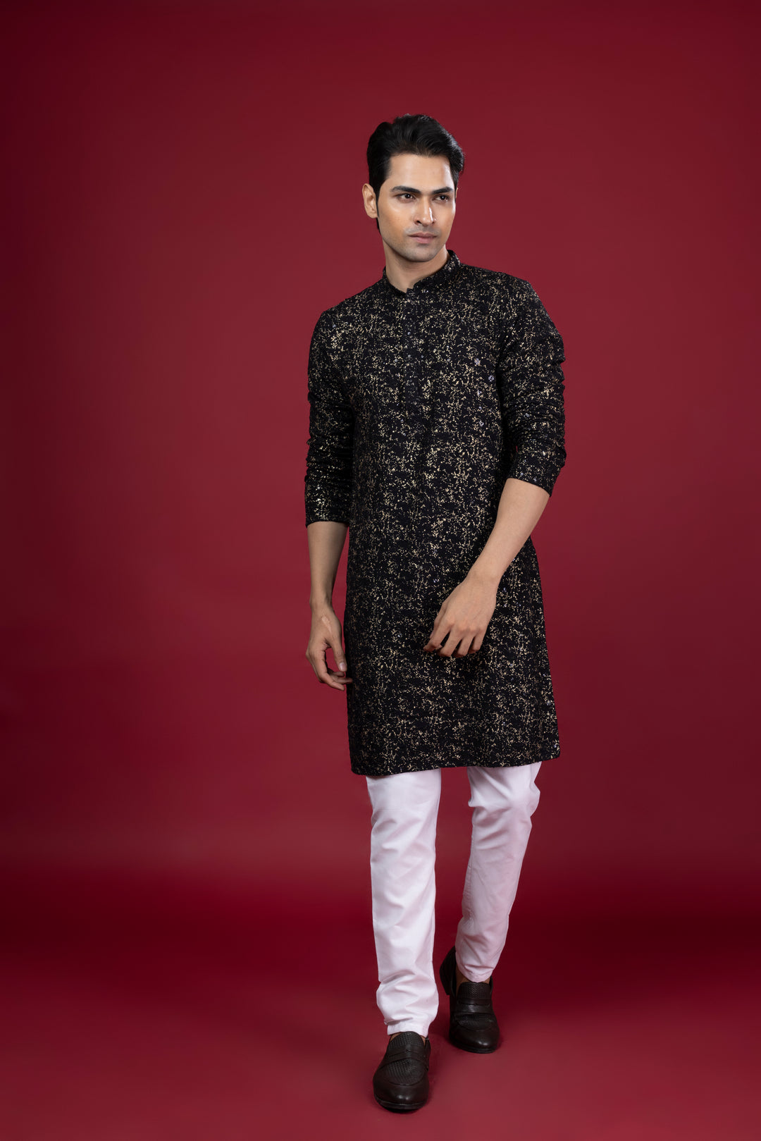 Black Foil Print Kurta Set