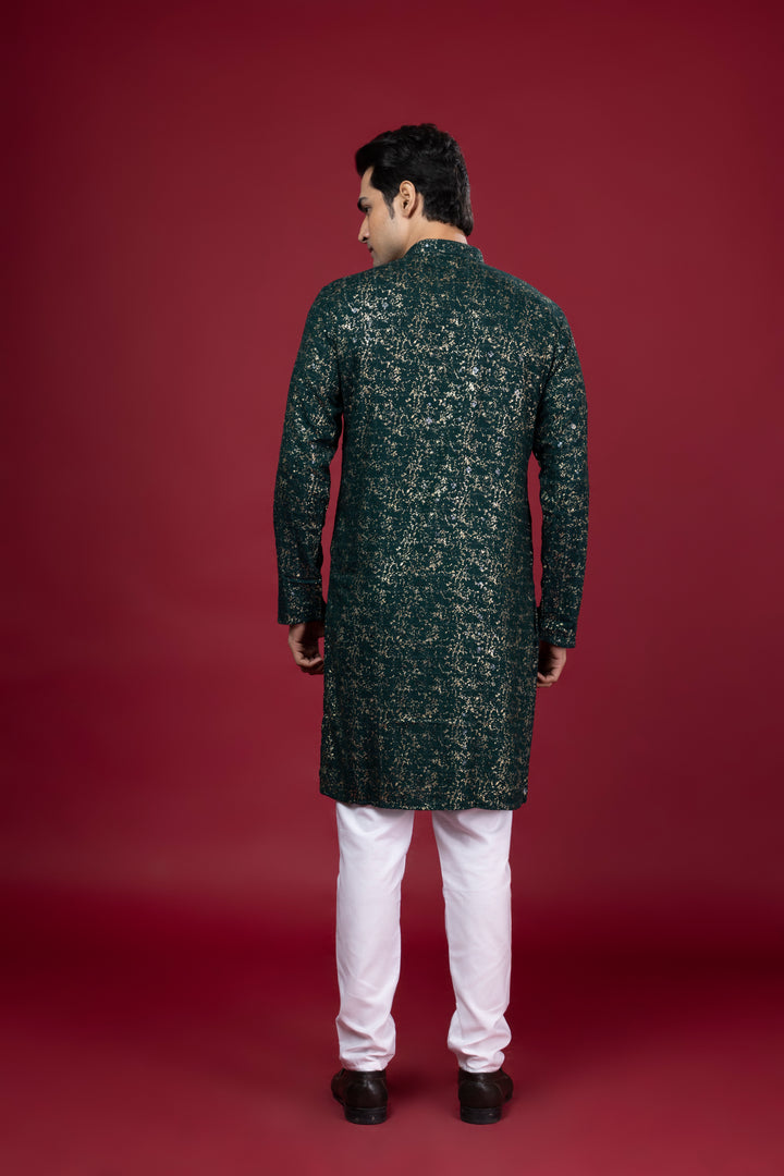 Dark Green Foil Print Kurta Set