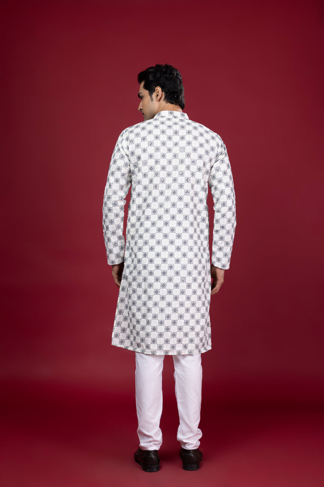 Off White Thread Work & Sequin Kurta Set