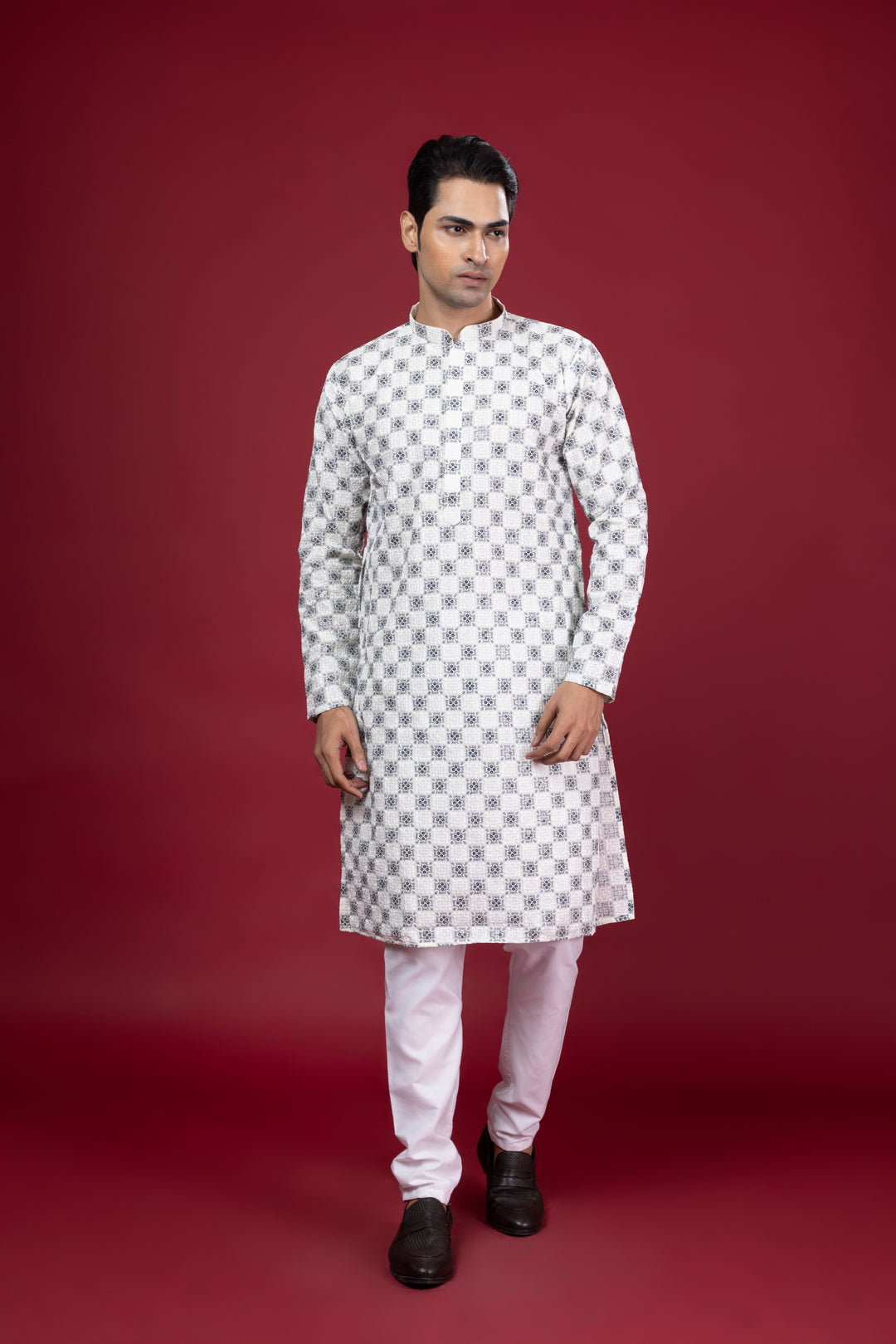 Off White Thread Work & Sequin Kurta Set