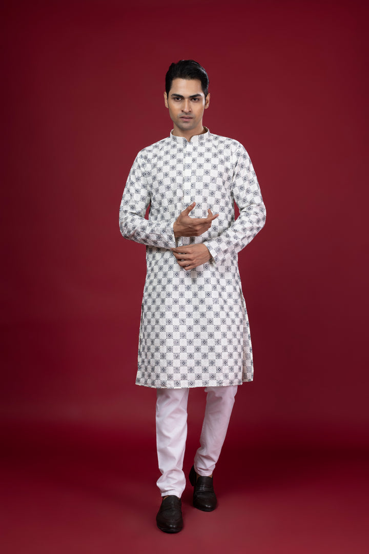 Off White Thread Work & Sequin Kurta Set