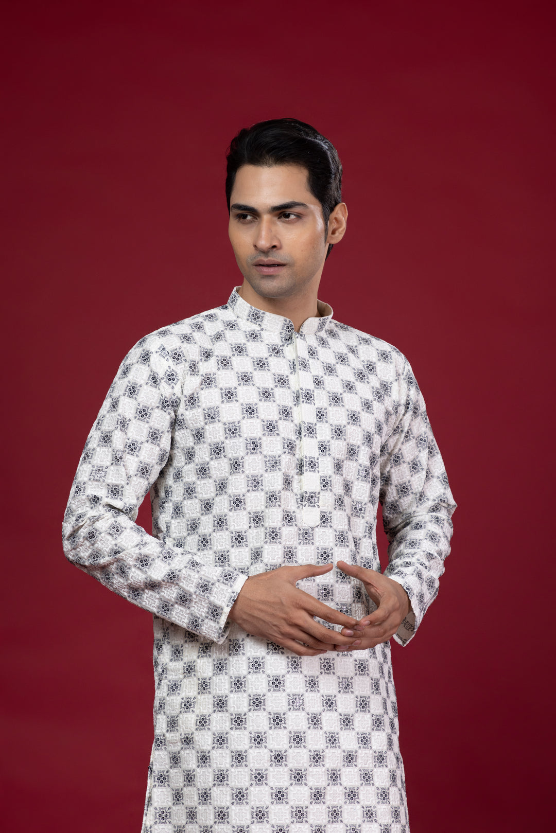 Off White Thread Work & Sequin Kurta Set