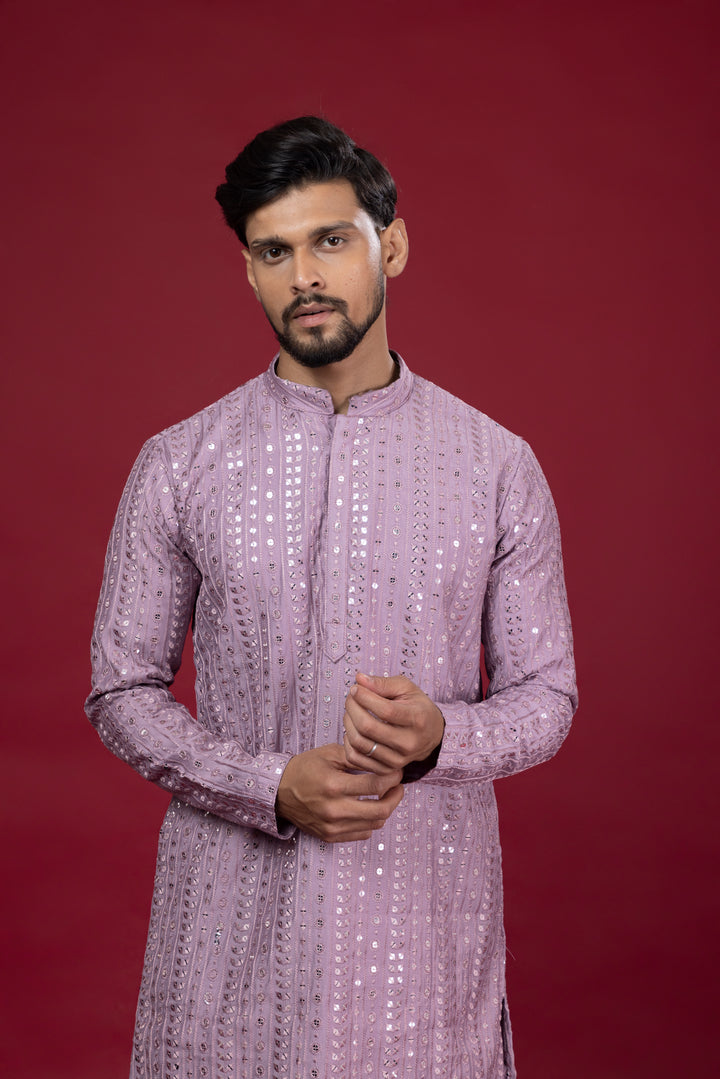 Sequin Mirror Look Pink Kurta Set