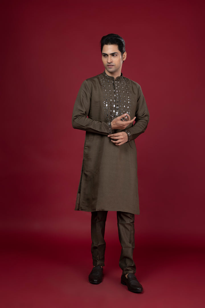 Real Mirrorwork Green Kurta Set