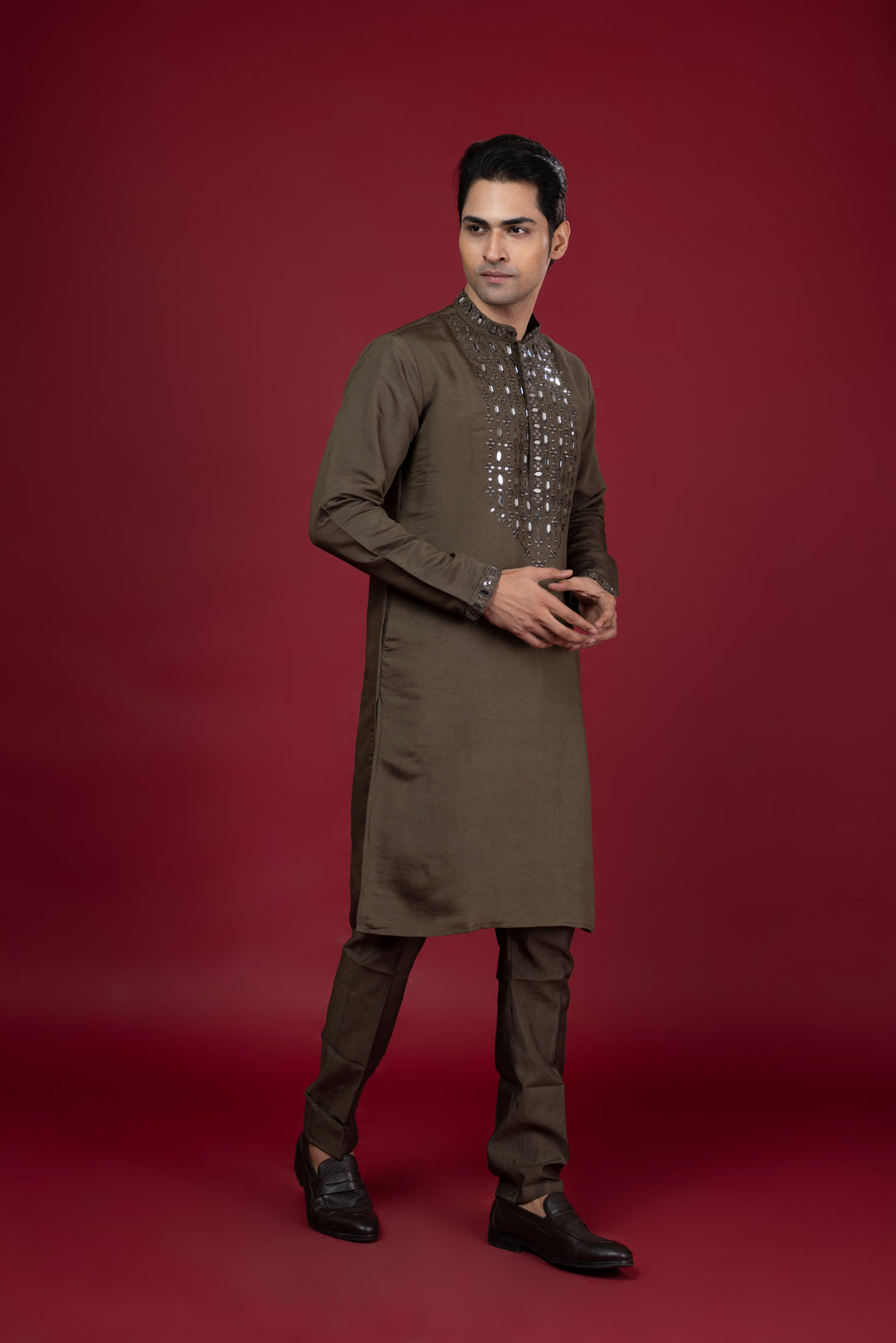 Real Mirrorwork Green Kurta Set