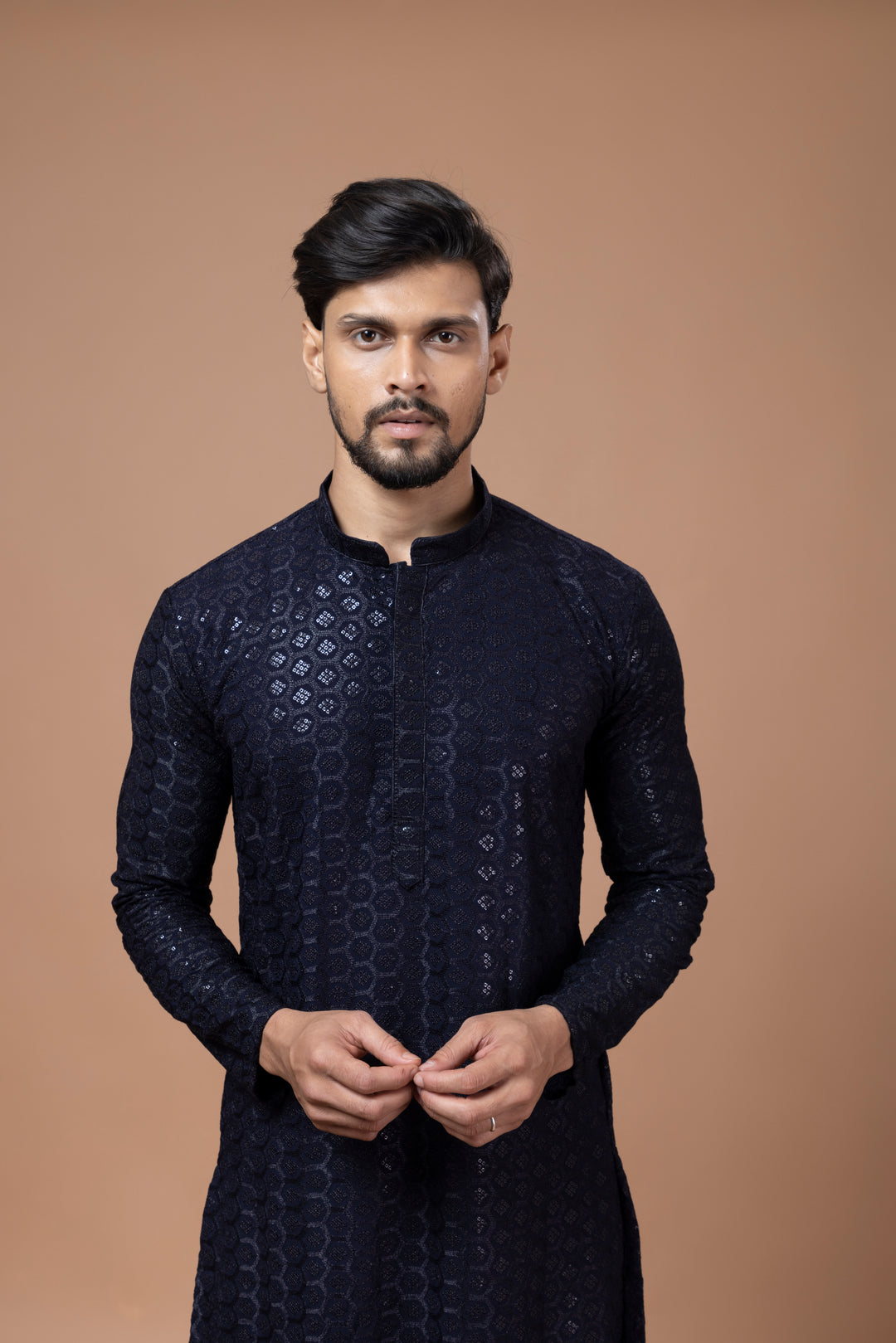 Navy Blue Chikankari Sequin Kurta Set