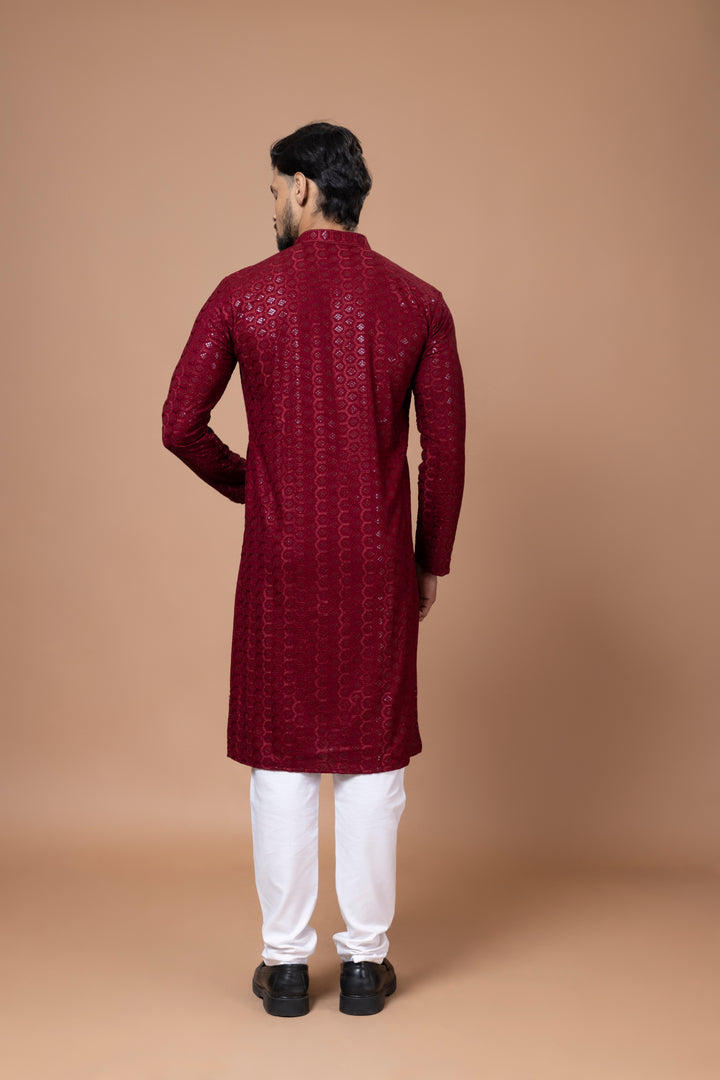 Maroon Chikankari Sequin Kurta Set