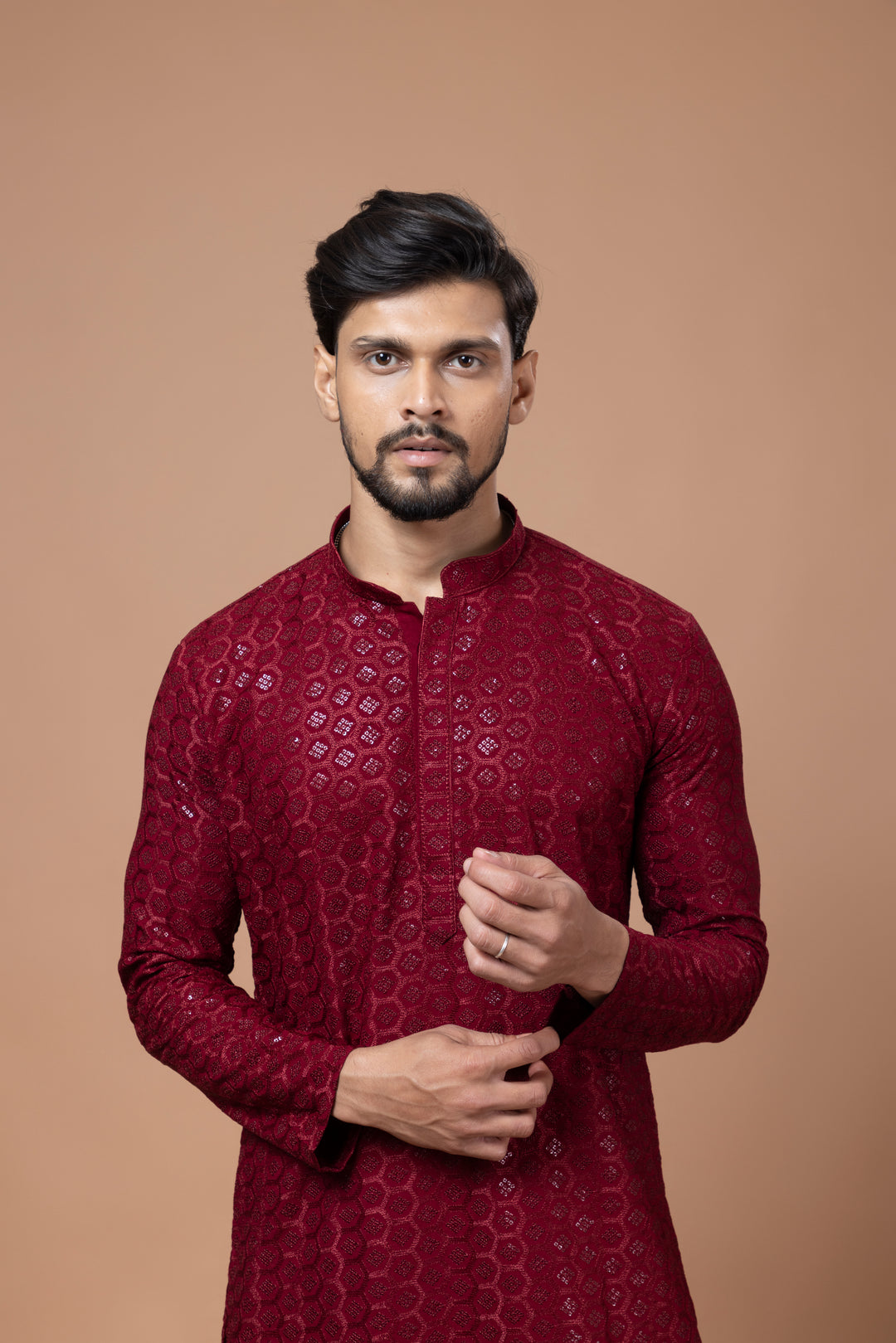 Maroon Chikankari Sequin Kurta Set