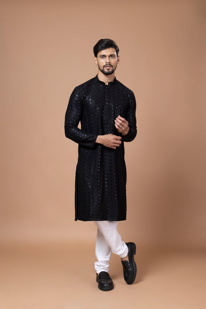 Black Chikankari Sequin Kurta Set