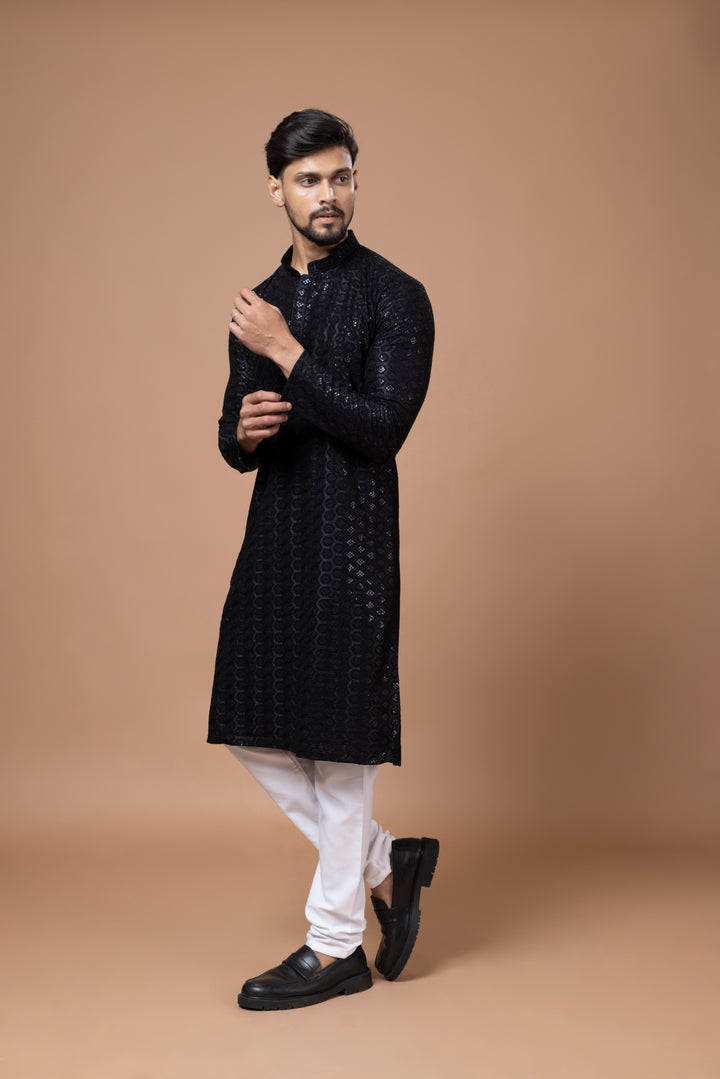 Black Chikankari Sequin Kurta Set