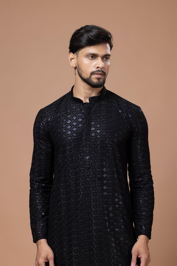 Black Chikankari Sequin Kurta Set