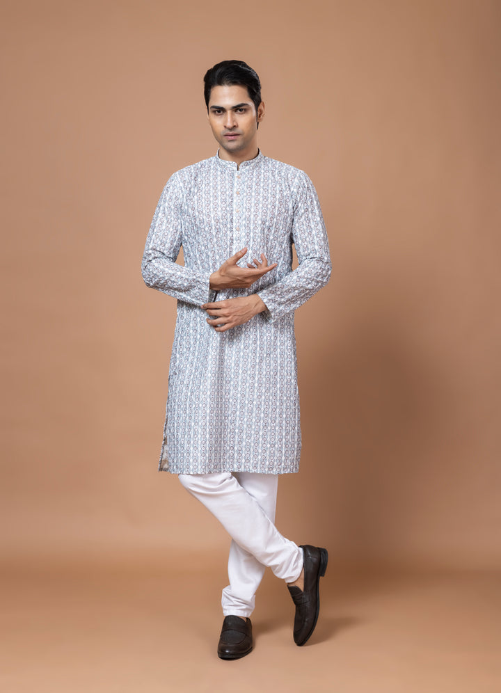 Chikankari Printed Blue Kurta Set