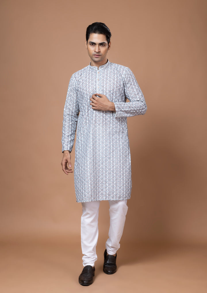 Chikankari Printed Blue Kurta Set