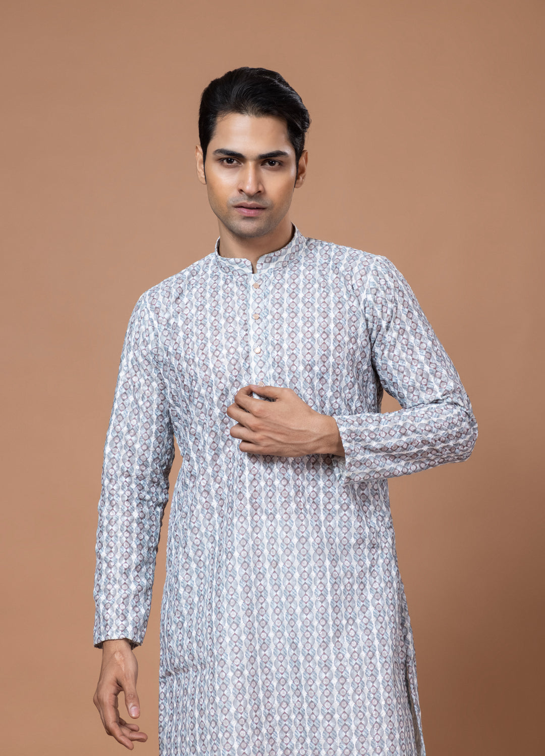 Chikankari Printed Blue Kurta Set