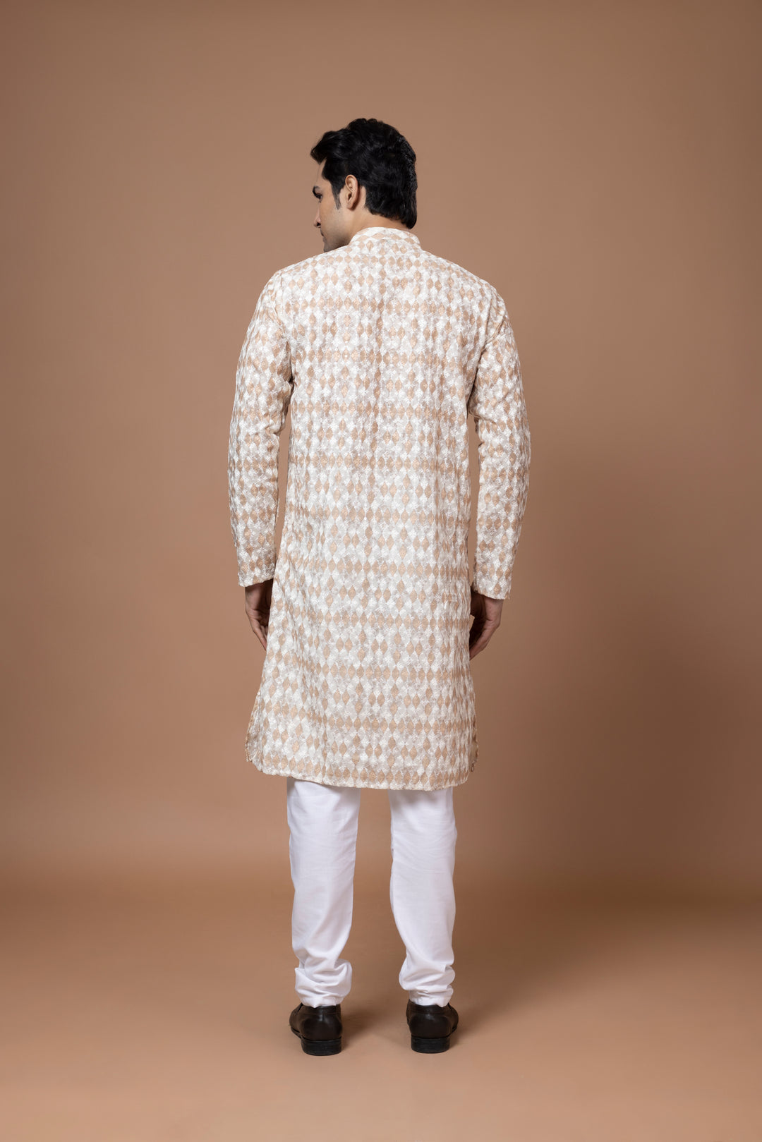 Chikankari Printed Beige Kurta Set