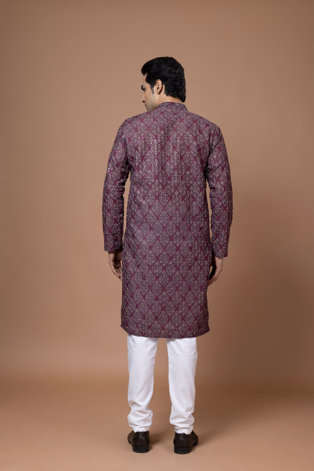 Chikankari Printed Wine Kurta Set