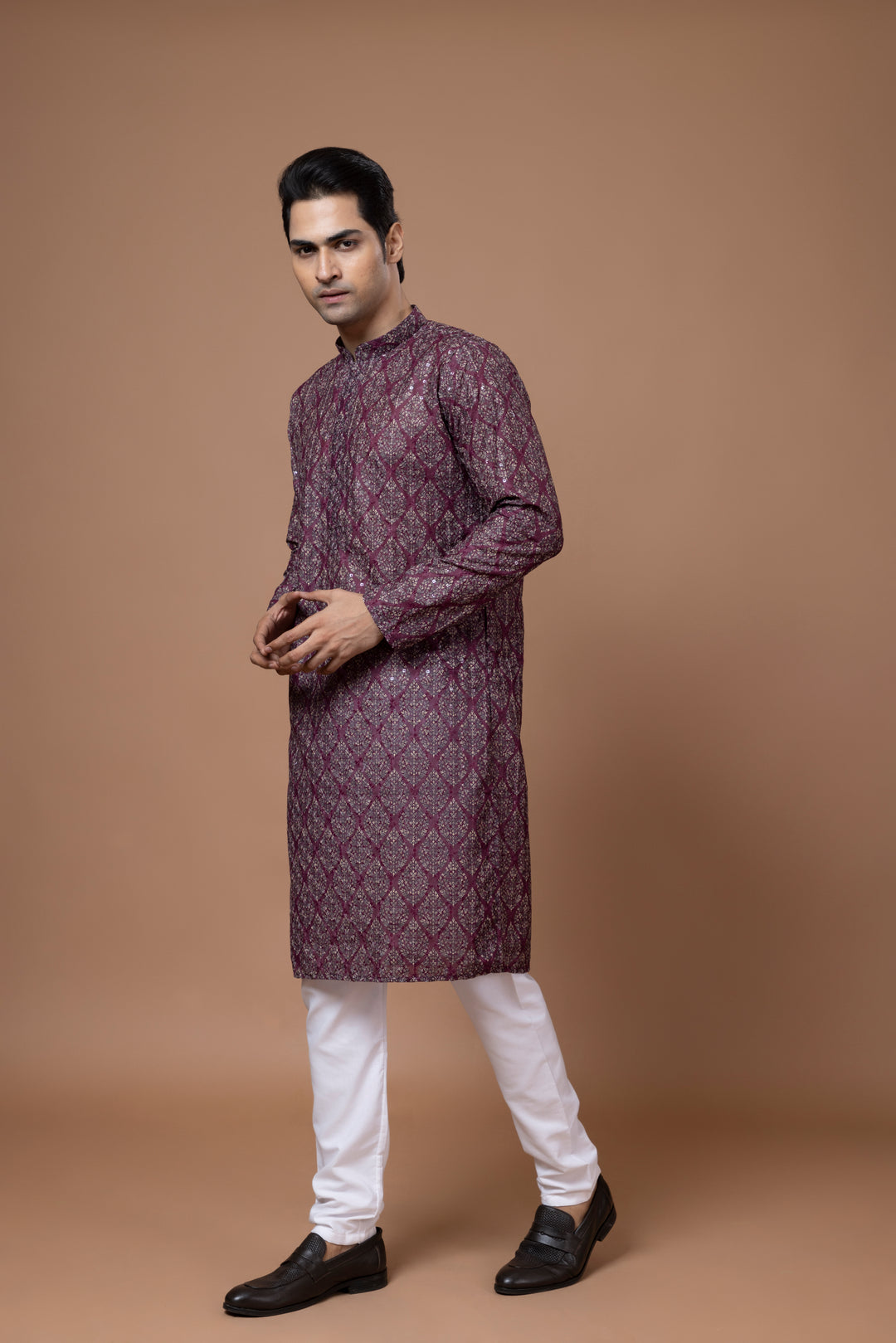 Chikankari Printed Wine Kurta Set