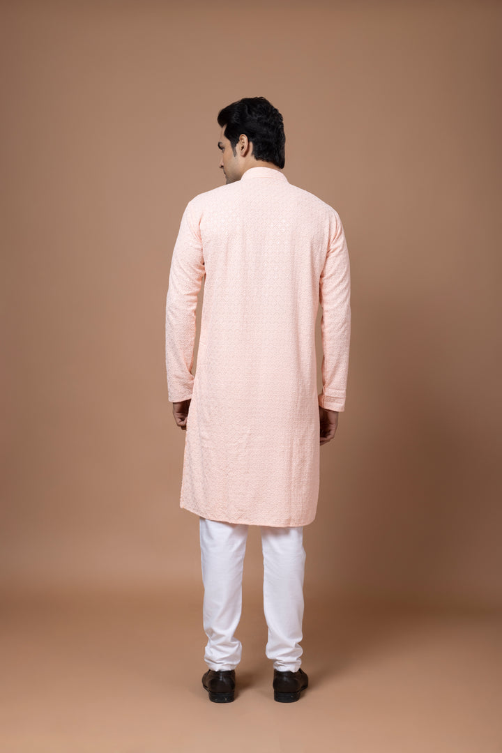 Peach Chikankari Kurta Set