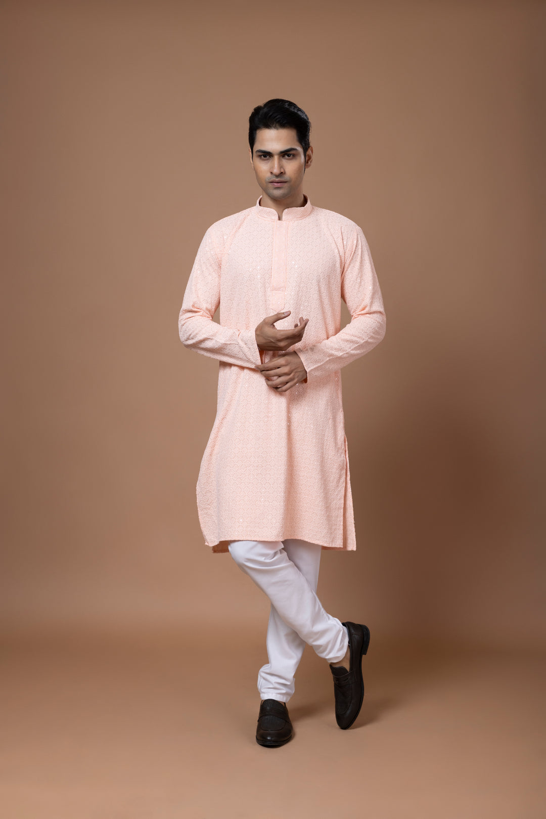 Peach Chikankari Kurta Set