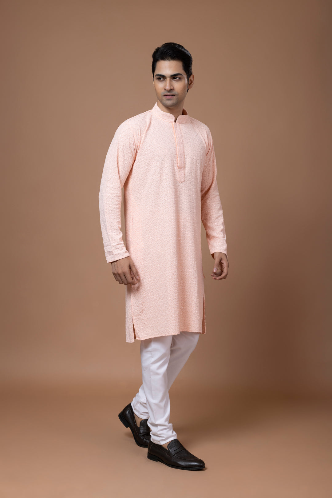 Peach Chikankari Kurta Set