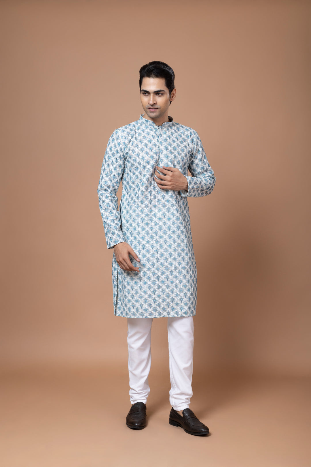 Chikankari Printed Blue Kurta Set