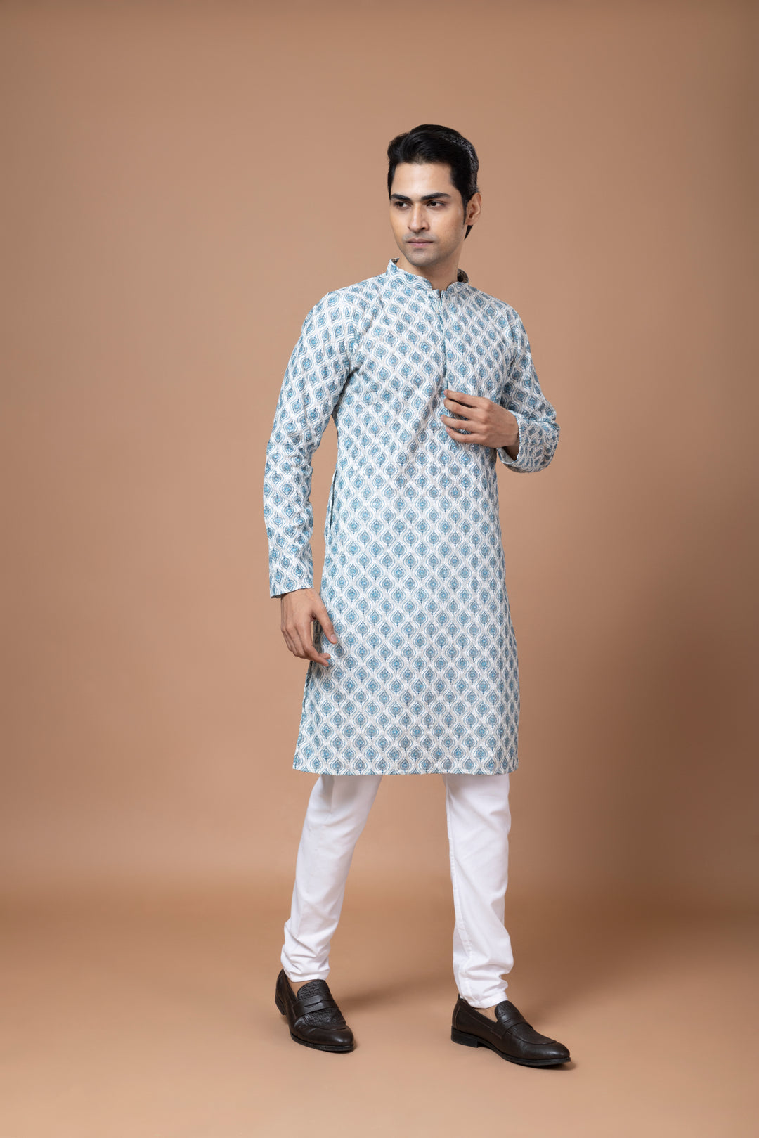 Chikankari Printed Blue Kurta Set