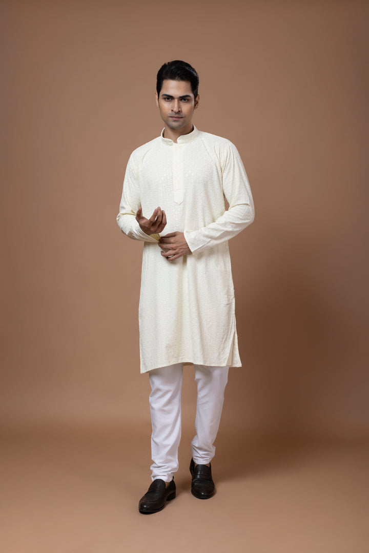 Cream Chikankari Kurta Set