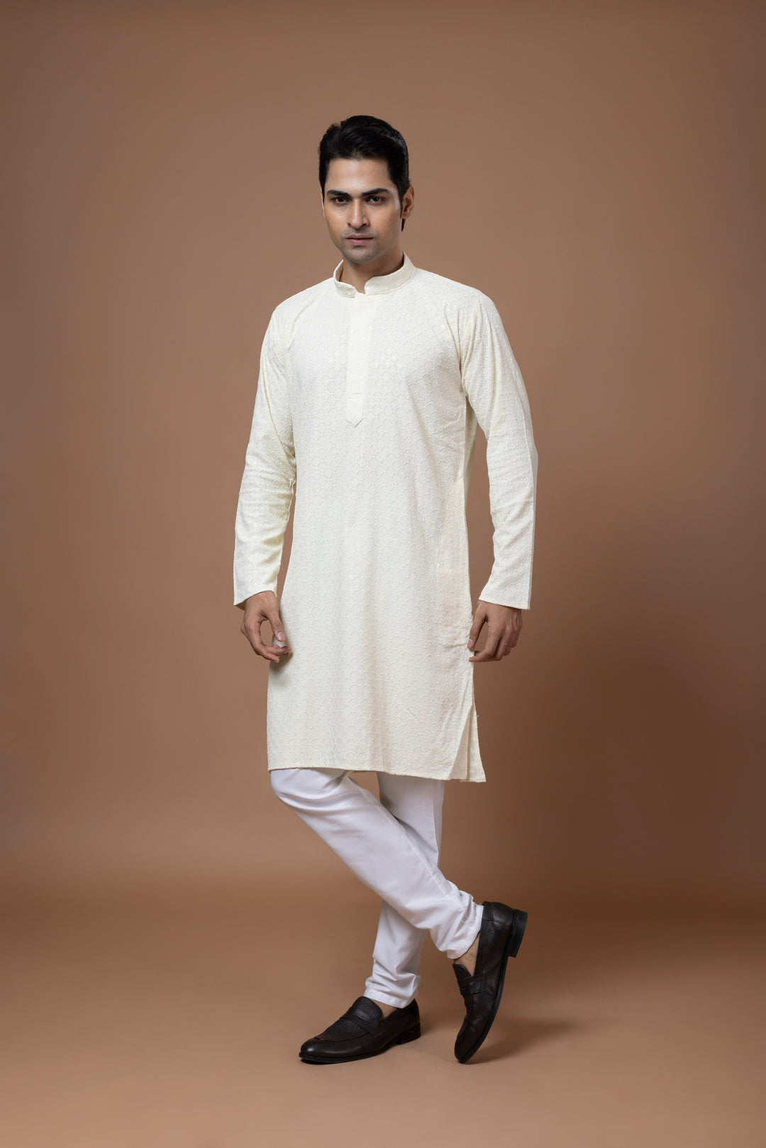 Cream Chikankari Kurta Set