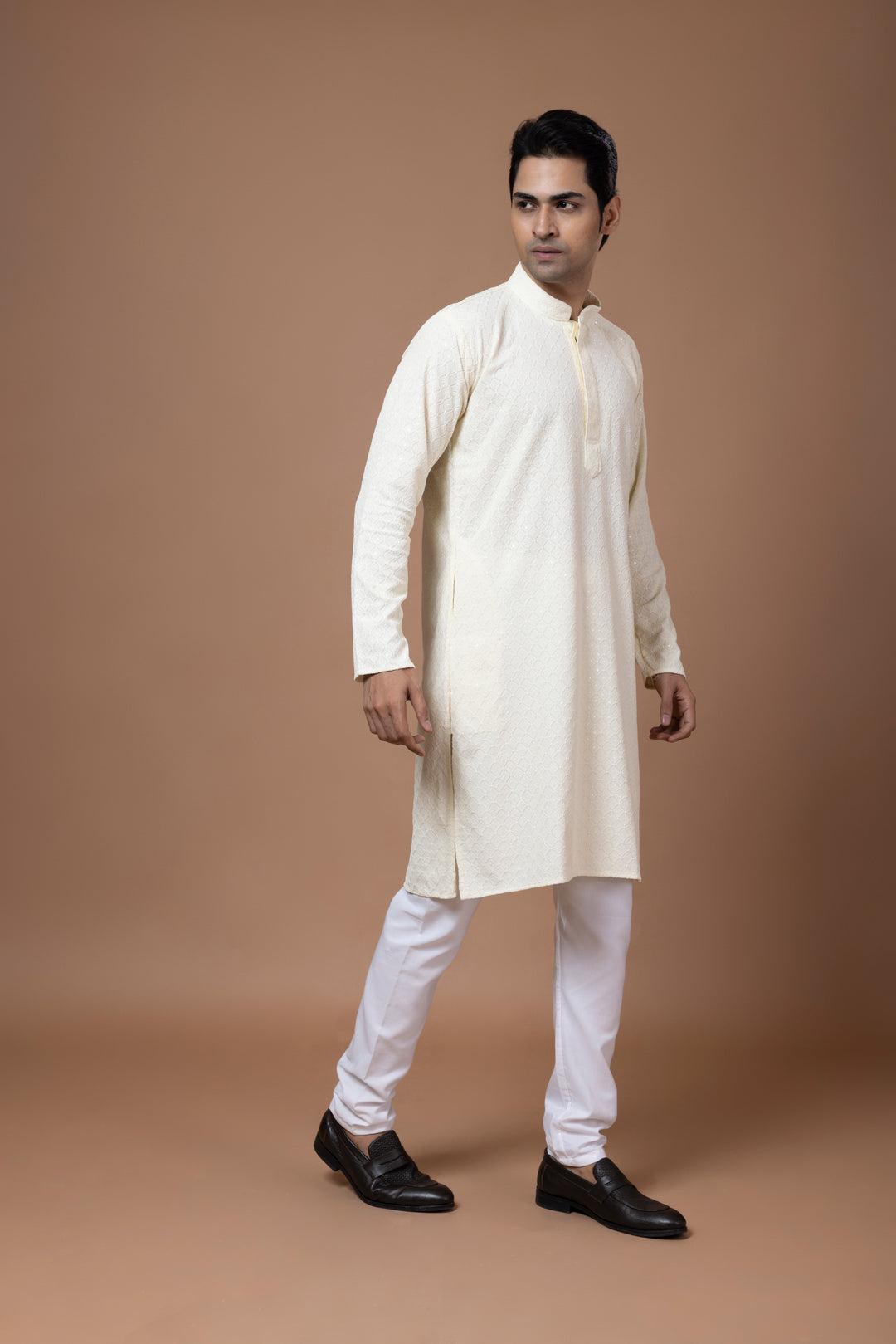 Cream Chikankari Kurta Set