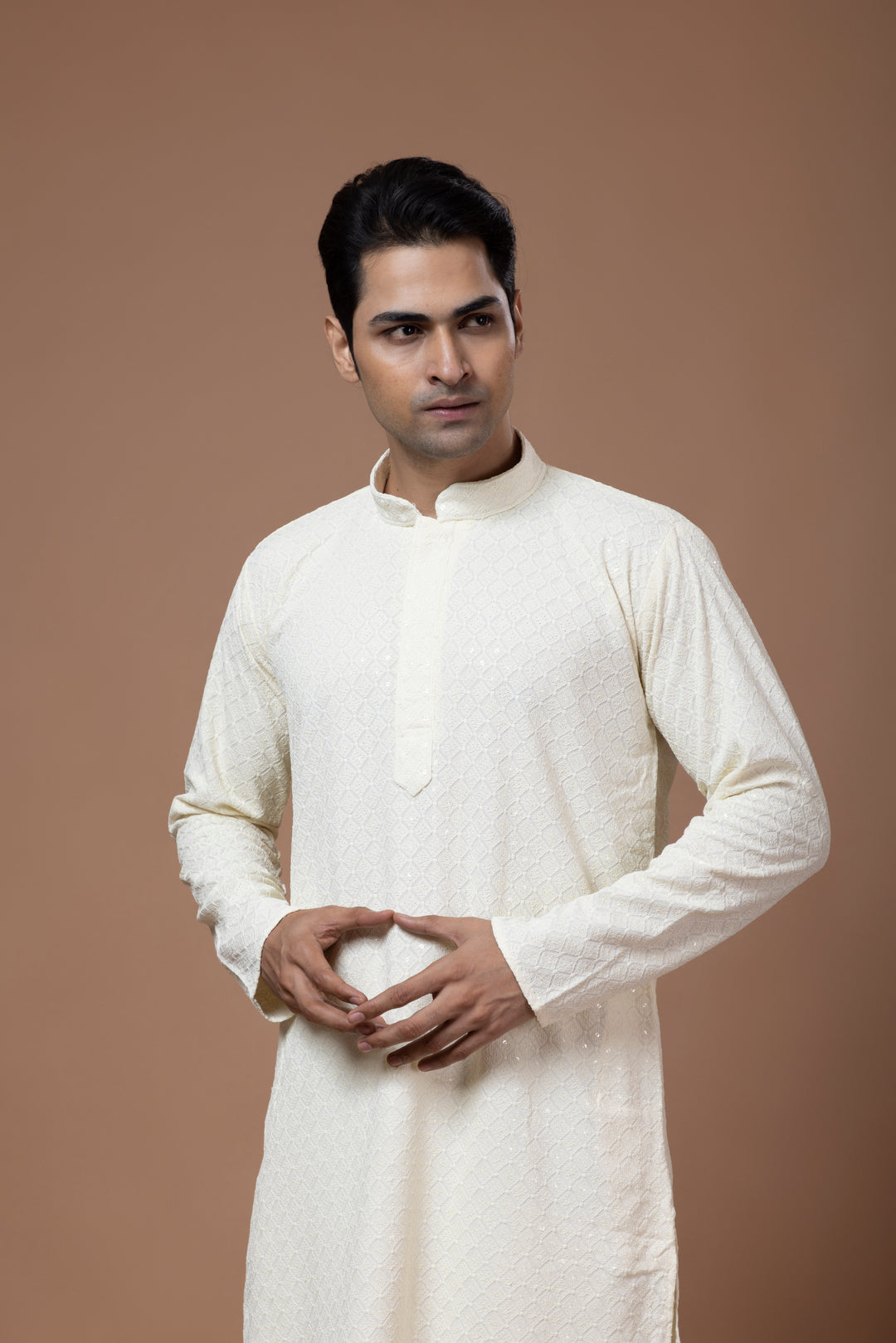 Cream Chikankari Kurta Set