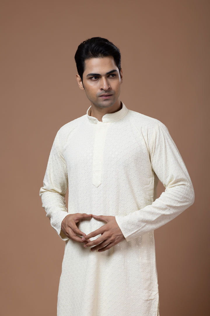 Cream Chikankari Kurta Set