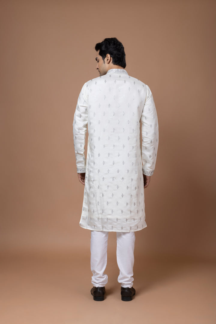 Silver Embroidery White Kurta Set