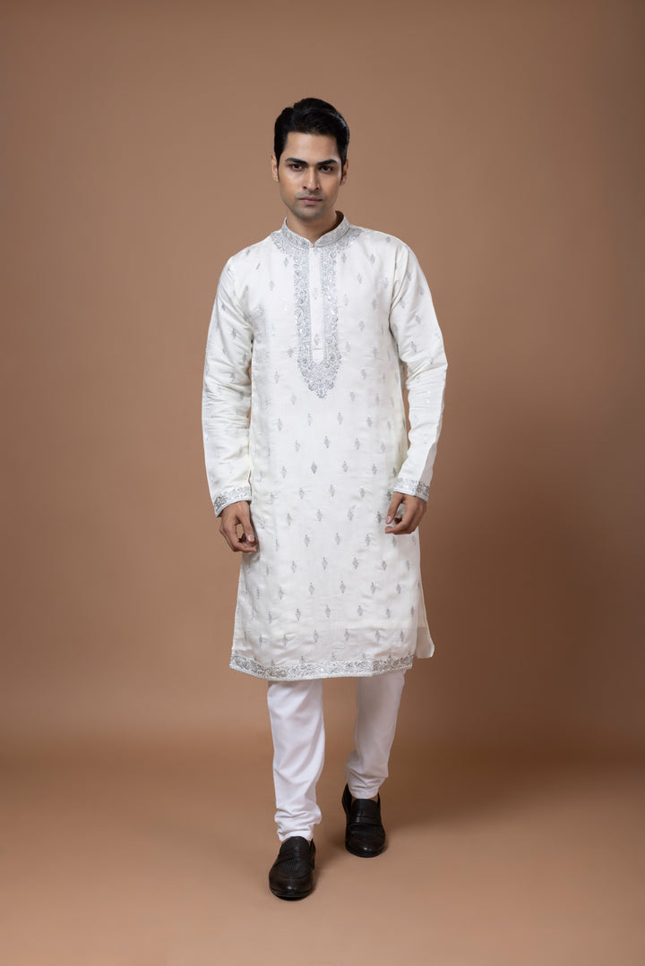 Silver Embroidery White Kurta Set