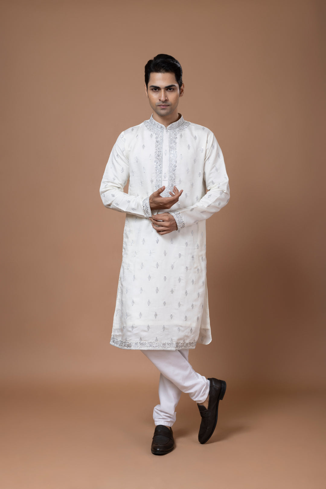 Silver Embroidery White Kurta Set