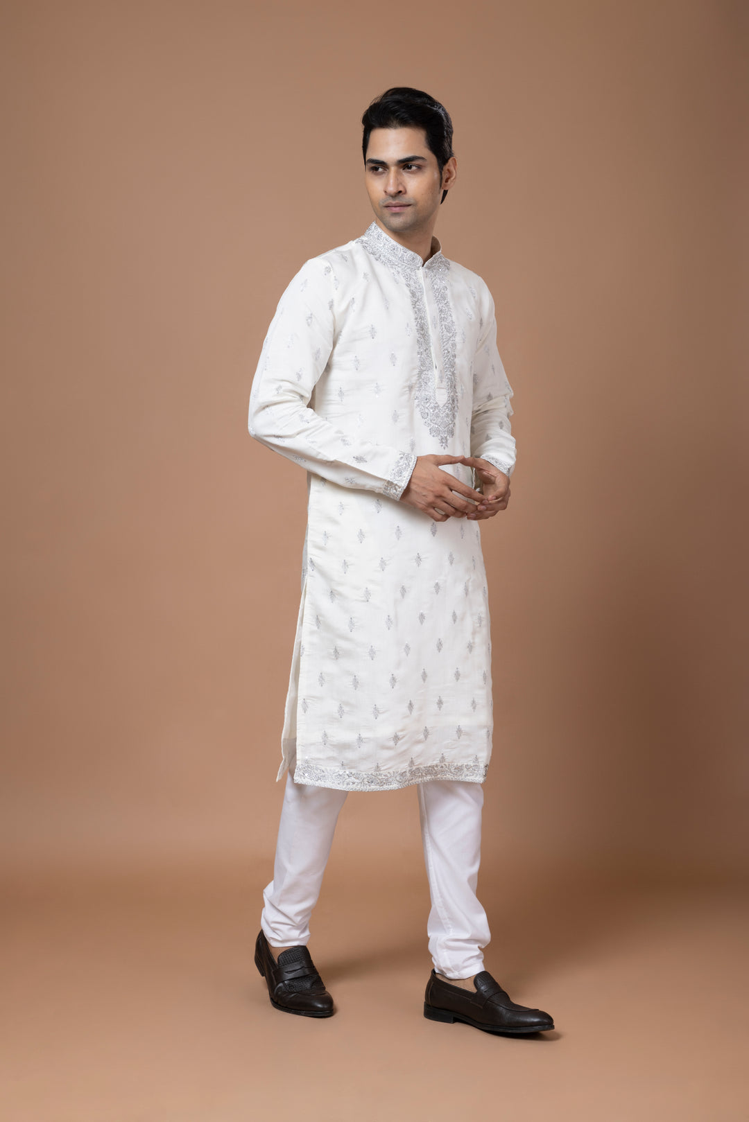 Silver Embroidery White Kurta Set