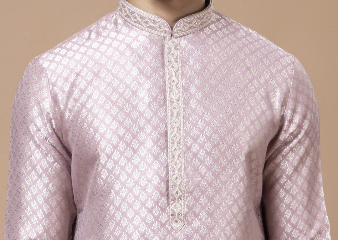 Pink Handwork Self Design Kurta Set