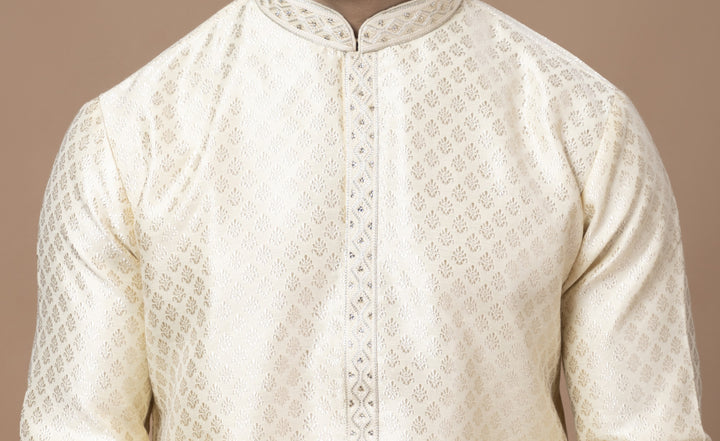 Cream Handwork Self Design Kurta Set