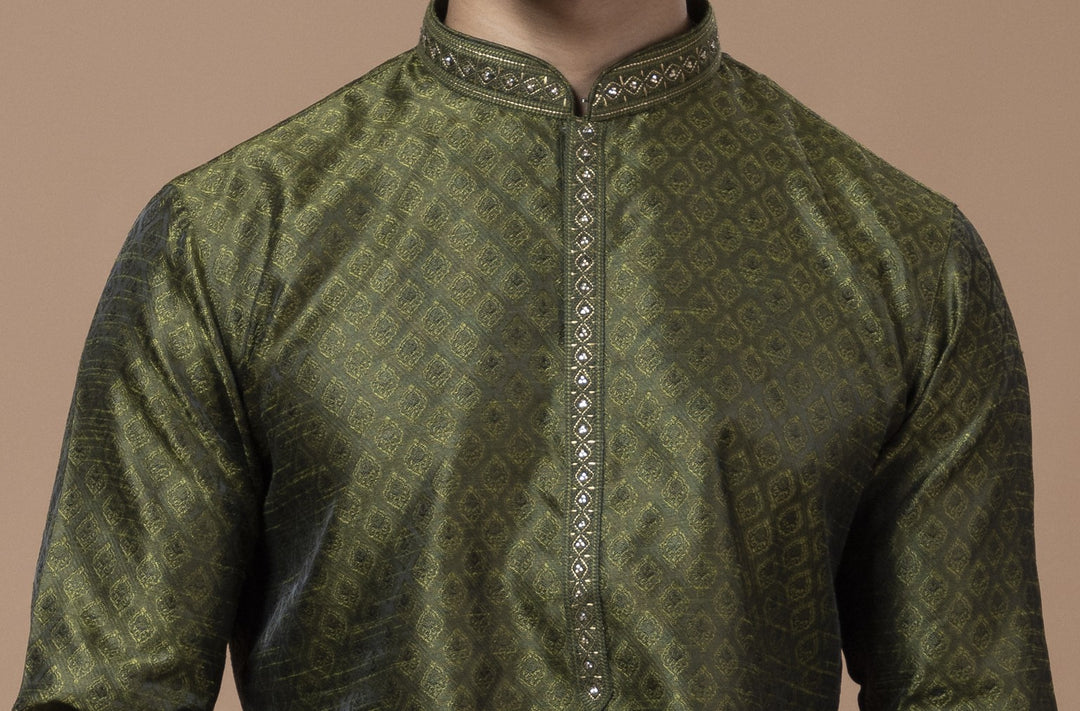 Green Handwork Self Design Kurta Set