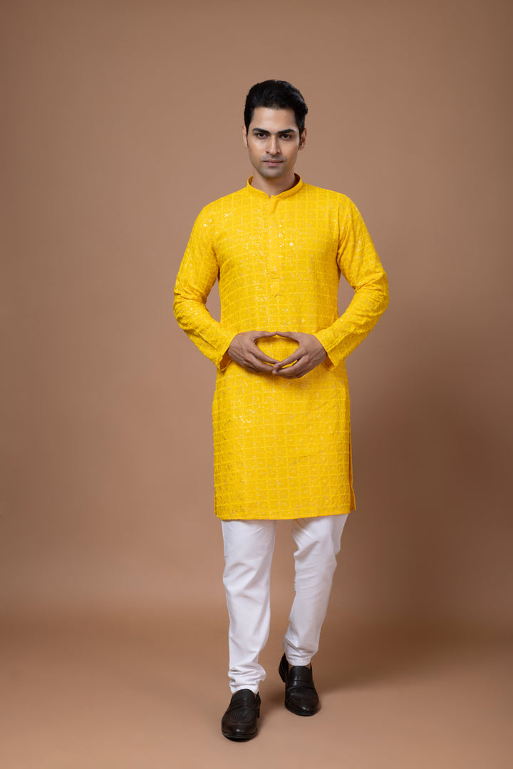 Yellow Foil Print Kurta Set