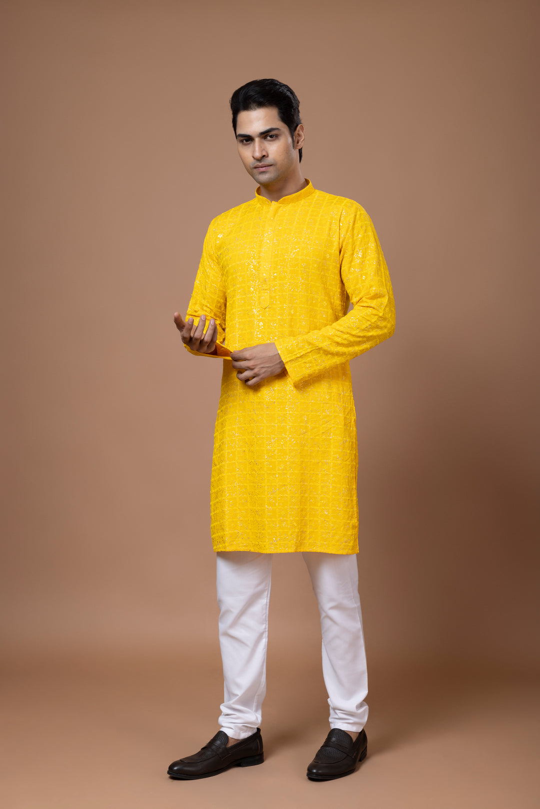 Yellow Foil Print Kurta Set