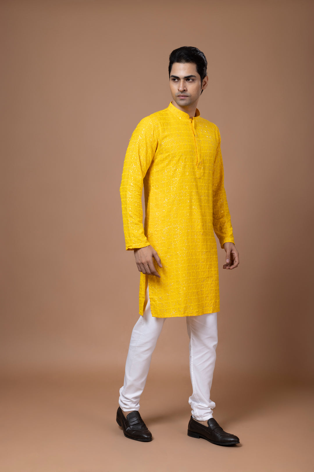 Yellow Foil Print Kurta Set