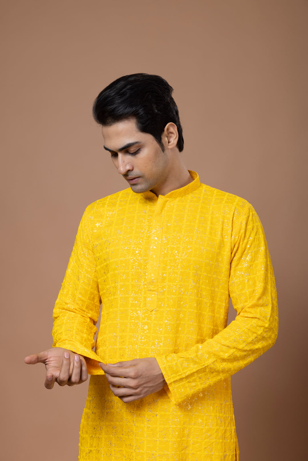 Yellow Foil Print Kurta Set