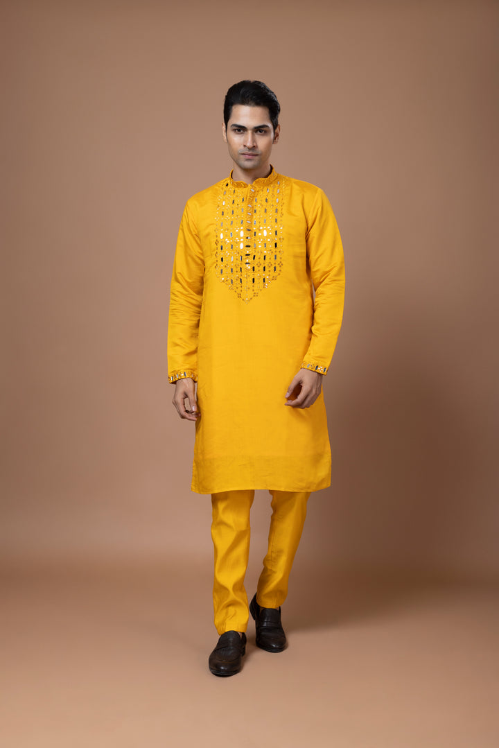 Real Mirrorwork Yellow Kurta Set