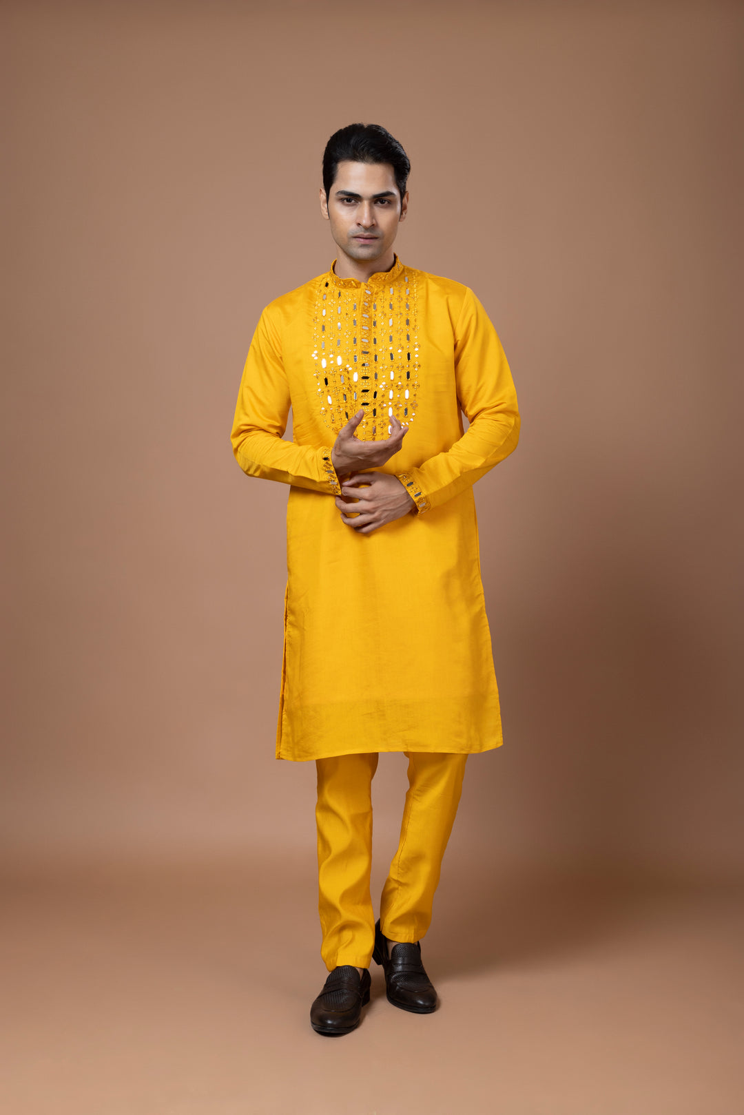 Real Mirrorwork Yellow Kurta Set