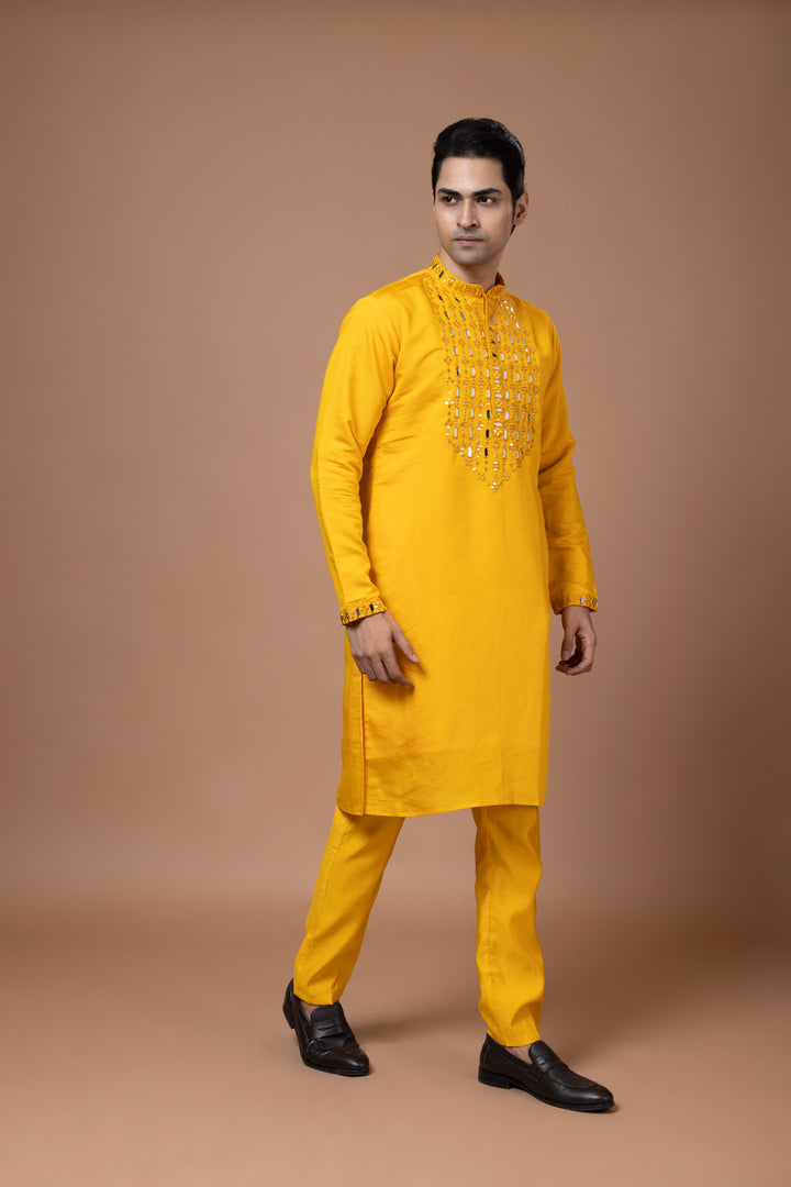 Real Mirrorwork Yellow Kurta Set