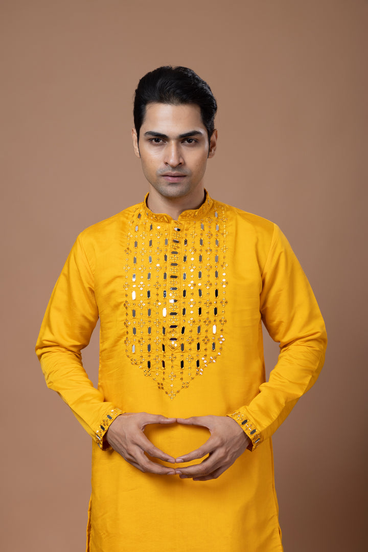 Real Mirrorwork Yellow Kurta Set